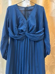 Elegant Blue Pleated Dress