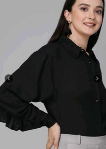 Stylish Black Ruffle Sleeve Shirt