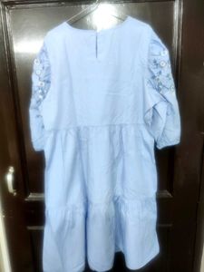 Blue Embroidered Sleeve Dress