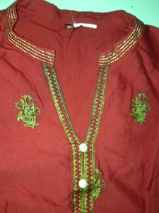 Red Embroidered Kurti Top