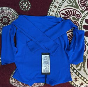 Blue Cutout Sleeve Top