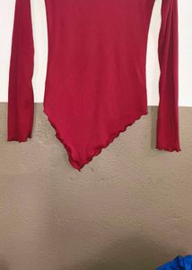 Luxury Solid Red Evening Wear Top — Sophisticated