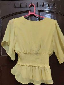 Aesthetic Yellow Flutter Sleeve Top