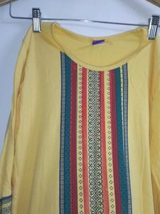 Yellow Dress Ethnic Print - Thigh Length