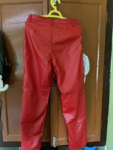 Red Faux Leather Pants