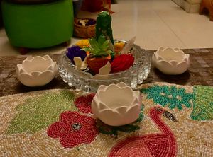 Set Of Three Lotus Shaped Tealight Candle Holders