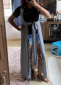White And Blue Strips Long Shrug