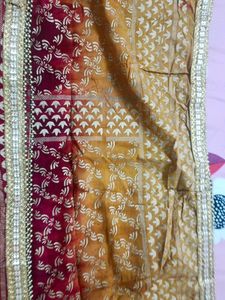 Red Yellow Heavy Quality Dupatta With Lace