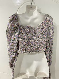 Flower Print Purple Crop Top
