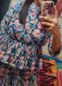 Falred Cute Leafprint Pink Blue Midi Dress