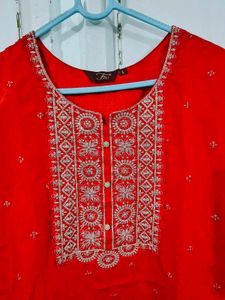 Red Embroidered Kurta Pant Set
