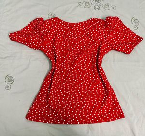 Red &amp; White Polka Dot Top (heart)