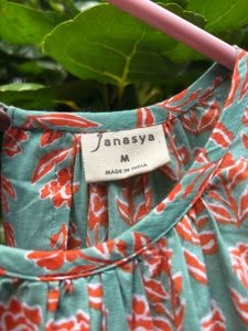 Janasya Women&#39;s Mint Green Floral Print Dress