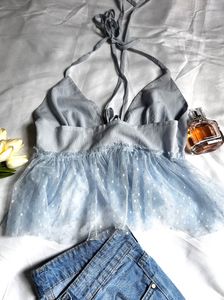 Shein Net Front Tie Top