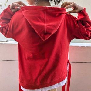 Red&amp;White Casual Sweat Shirt With Red Ties - L