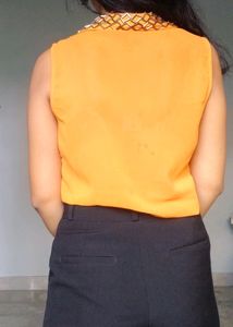 Orange Embroidered Coller Shirt