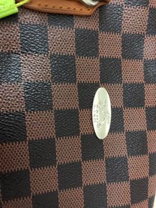 Brown Checkered Satchel Bag