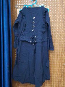 Navy Blue Dress with Lace-Up Detail