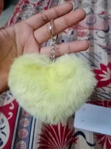 Fluffy Yellow Heart Keychain