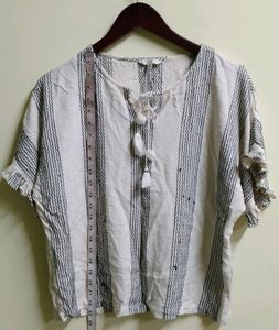 AND Striped Cotton Half Sleeve Top (Women)