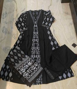 A Line Black Suit With Pant N Dupatta