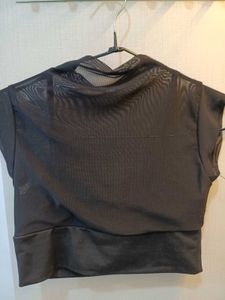 Black Mesh Mock Neck Top