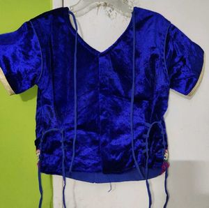 Embroidered Blue Velvet Top
