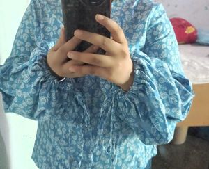 Blue Paisley Puff Sleeve Top