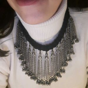 Boho Silver Bell Statement Necklace