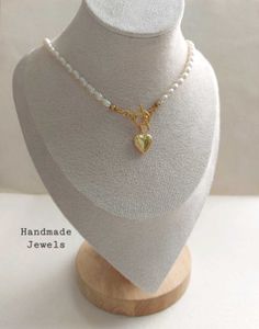 Glass Pearl T-Lock Necklace with Heart Locket