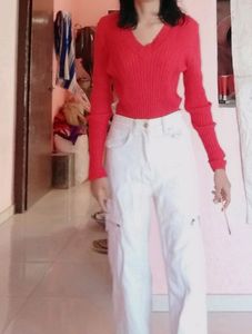 White Wide Leg Cargo Pants
