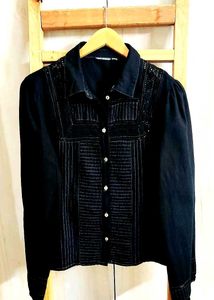 Black Designer Cotton Shirt Size-38