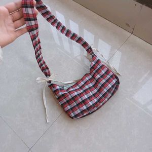 Plaid Shoulder Bag with Ties