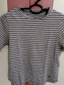 Striped Mock Neck Tee
