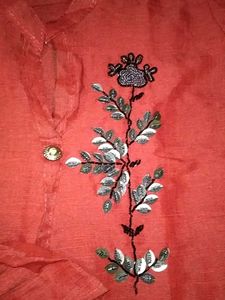 Embroidered Red Kurti Top