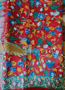 Red Floral Kalamkari Saree