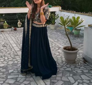 Navy Blue And Golden Wedding Lehanga