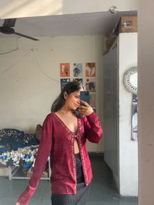 Maroon Embellished Cardigan