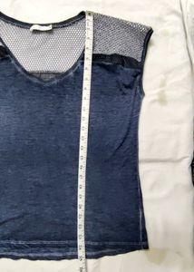 Dyed T-Shirt with Net Detail