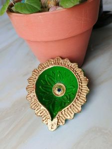 Green & Gold Decorative Diya For Savan