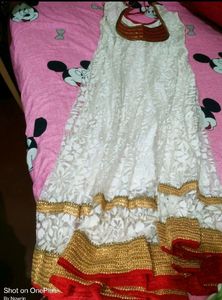 Red White Anarkali Suit