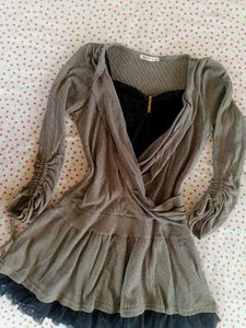 Gray Knit Mini Dress with Lace