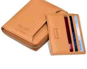 New Mens Tan Trendy Zipper Genuine Leather Wallet