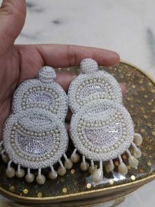 White Moti Hand Made Earrings