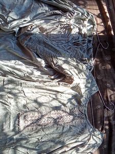 Elegant Kurta Set Grey Cotton 3xl Women