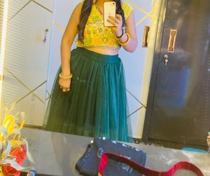 Green &amp; Gold Embroidered Anarkali