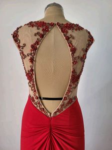 Red Embellished Evening Gown