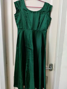 Emerald Green Satin Midi Dress