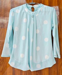 Chic Light Blue Polka Dot Blouse
