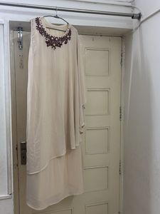 Off White Georgette Gown With Heavy Embroidery